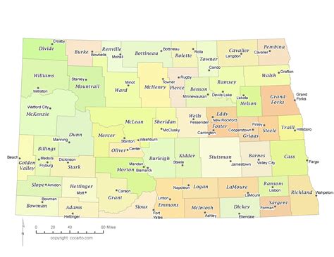 North Dakota County Map & County Seats (All 53 Counties) | CCCarto