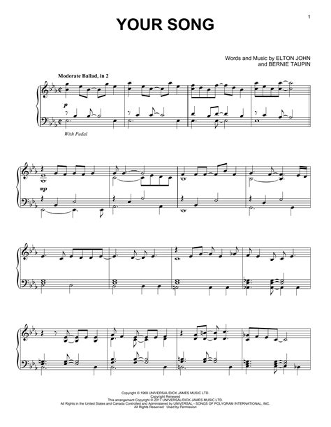 Your Song Sheet Music | Elton John | Piano Solo