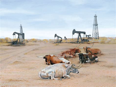 West Texas Oil Field with Cows and Oil Pumps