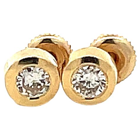 Bezel Set Diamond Stud Earrings in 14k Yellow Gold For Sale at 1stDibs