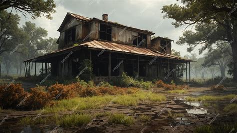 Acid Rain Damage with Corroded Structures and Vegetation | Premium AI-generated image