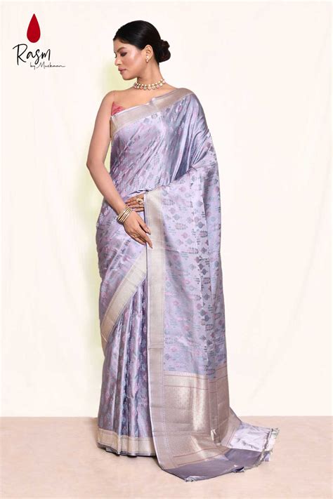Grey Pure Katan Silk Kadhua Banarasi Handloom Saree – Rasm By Muskaan