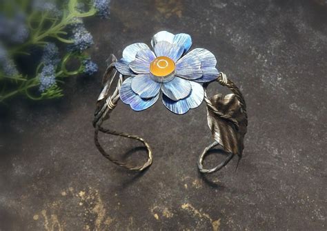 Blue flower bracelet / Cuff bracelet / Titanium jewelry / Fl | Inspire ...
