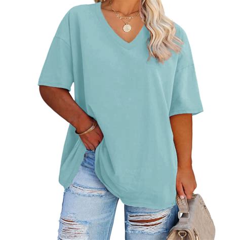 Ptaesos Women's Plus Size V Neck T Shirts Summer Half Sleeve Oversized ...