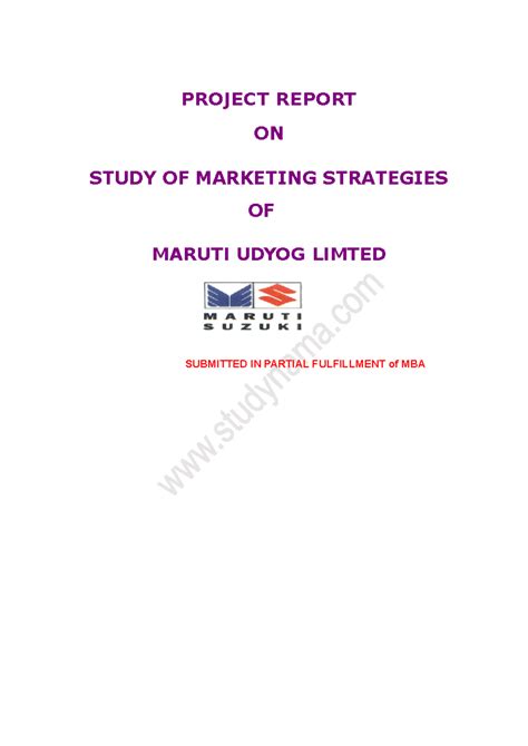 MBA Project Report: Study of Marketing Strategies for Maruti Udyog ...
