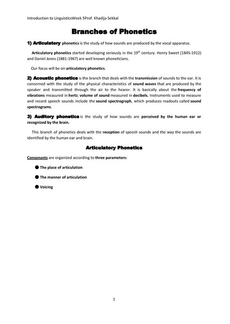 Branchesof Phonetics - Introduction to LinguisticsWeek 5Prof. Khadija Sekkal Branches of ...