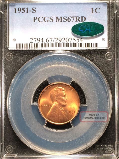 1951 - S Lincoln Wheat One Cent Pcgs Ms67rd Cac 29207554