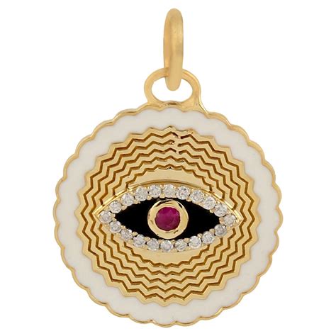 Evil Eye Diamond 14 Karat Gold Enamel Charm Pendant Necklace For Sale ...