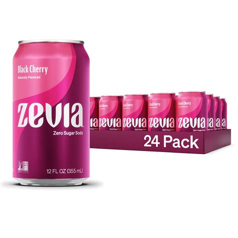 Zevia Zero Sugar, Black Cherry Soda, Caffeine Free, 12 Fl Oz Cans (Pack ...