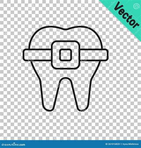 Black Line Teeth with Braces Icon Isolated on Transparent Background. Alignment of Bite of Teeth ...