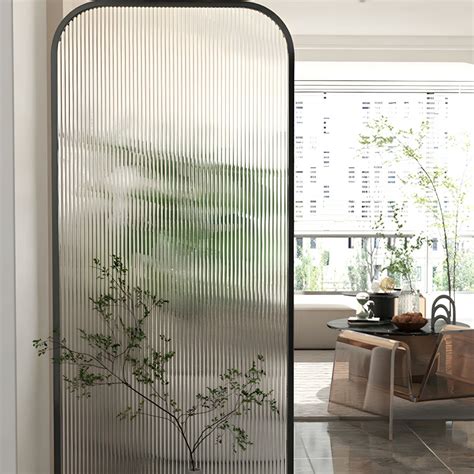 Translucent Glass Room Divider with Metal Frame - Modern Single Panel Room Dividers
