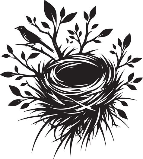 Bird Nest with Eggs Pen and Ink Drawing, Illustration of a bird's nest ...