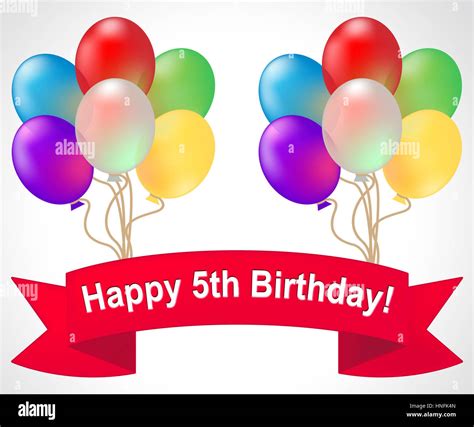 Happy Fifth Birthday Balloons Shows 5th Party Celebration 3d ...