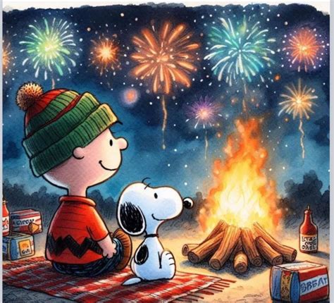 Charlie Brown und Snoopy schauen sich ein Feuerwerk an - Online-Puzzle