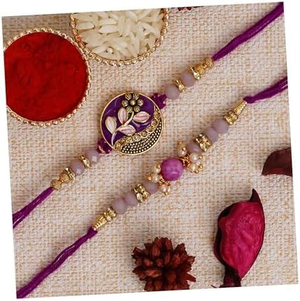 eCraftIndia Purple Set of 2 Floral & Pearl Designer Rakhis with Roli ...