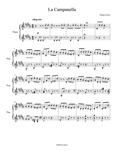 La Campanella (arr. Baran Çakıcı) by Franz Liszt Sheet Music for Easy ...