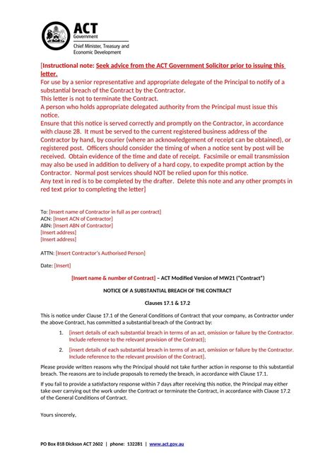 Free Printable Breach Of Contract Templates [Word, PDF] Letter