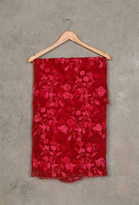 Crimson Organza Dupatta – TJORI
