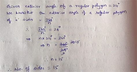 Find the number of sides of a regular polygon whose each exterior angle ...