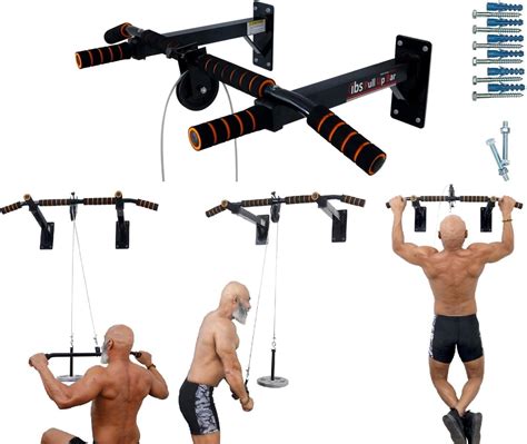 IBS Heavy Duty Pull Up Bar Wall Mounted Chin Up Bar Combo with Lats Bar ...