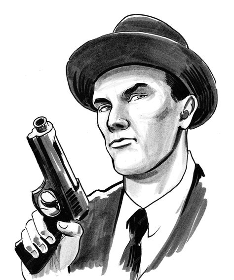 Gángster americano con un arma. dibujo a tinta en blanco y negro | Foto ...