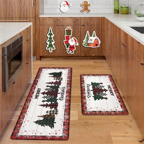 Homcomodar Christmas Kitchen Rug Set 2 Piece Anti-fatigue Cushioned ...