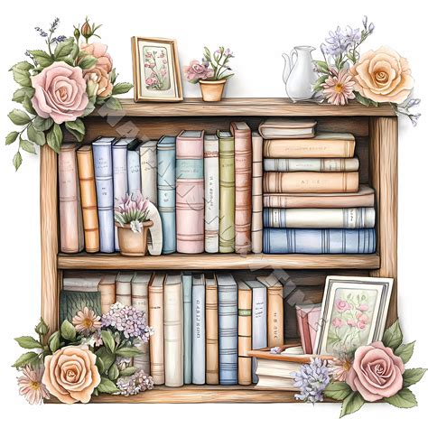 Shabby Chic Vintage Bookcase Clip Art Card Design 10 JPG Printable ...