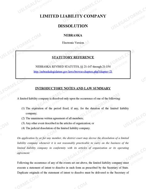 Nebraska Dissolution Package to Dissolve Limited Liability Company LLC ...