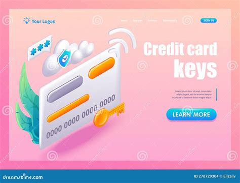 3D Isometric, Cartoon. Credit Card Keys. Credit Card Security Concept ...