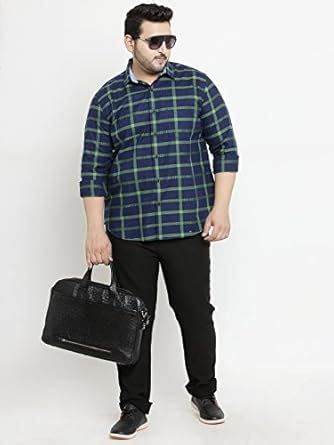 pluss Checkered Navy Blue Cotton Mandarin Collar Men Full Sleeve Shirts ...