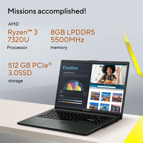 ASUS Vivobook Go 15, 7000 Series, AMD Ryzen 3 7320U, 8 GB RAM, 512GB S ...