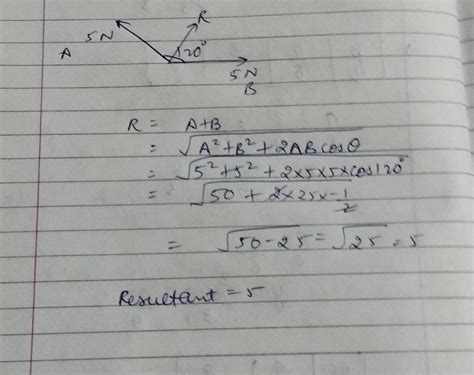 two forces of 5 newton each act at a point inclined at 120 with each ...