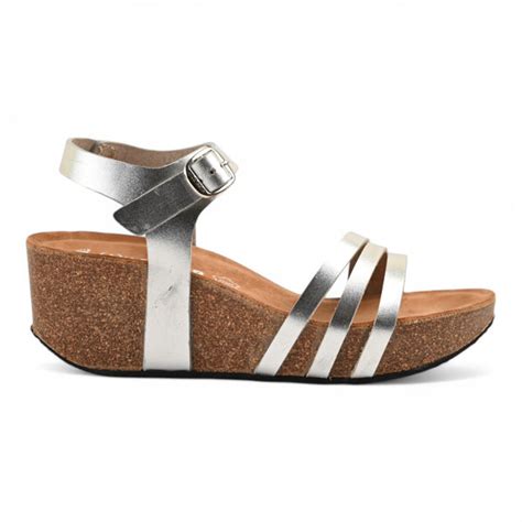 Serena Wedge Cork Sandals - Silver – Wildpair