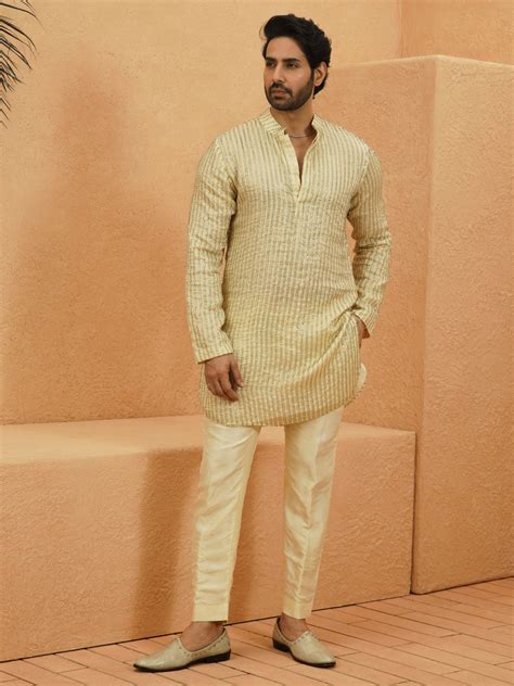 CHANDHERI STRIPE EMBELLISHED KURTA SET – SVA Couture