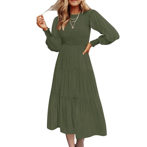 WXLWZYWL Women's Casual Maxi Dresses Long Sleeve Fall Dress Round Neck ...