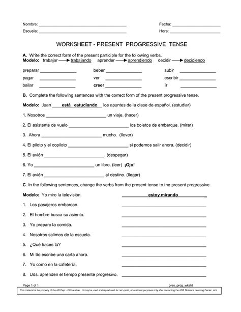 Present Progressive Worksheet Grade 6