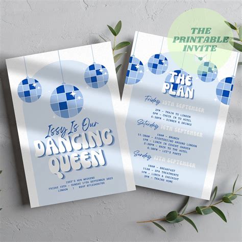 Dancing Queen Mamma Mia Hen Bachelorette Party Invitation Itinerary Canva Template Fully ...
