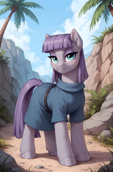 Maud Pie stands confidently in a scenic outdoor setting, wearing a blue ...