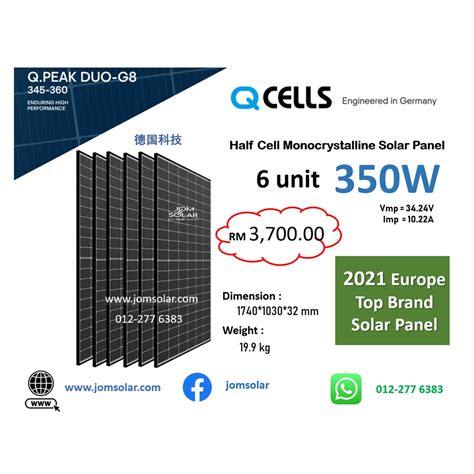 6 UNIT 350W (2100W) QCELLS DUO G8 SOLAR PANEL - Monocrystalline Half ...