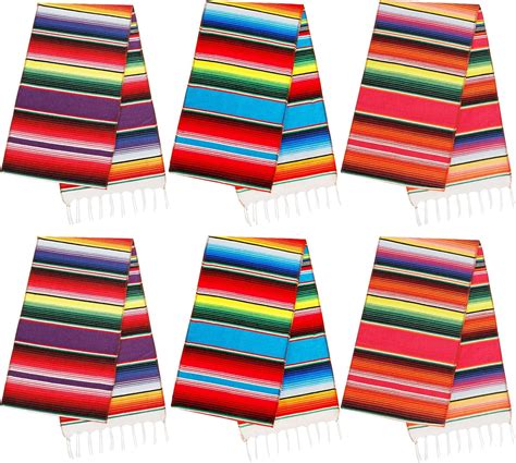 Buy YIQIHAI 6 Pack Mexican Table Runners, 14 X100 Inch Rainbow Colors ...