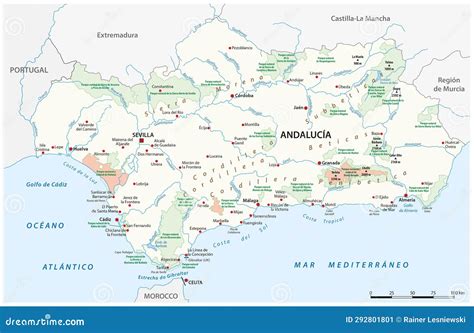 Map Of The National And Natural Parks In Andalusia In Spanish Language Cartoon Vector ...