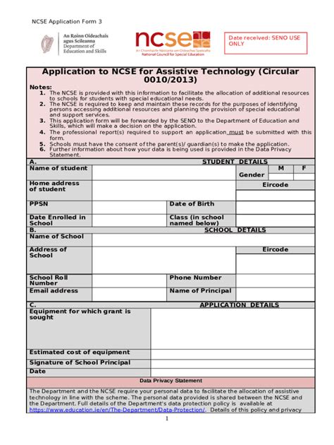 NCSE Application Form 3 - Blank Fillable Template | Fill Out, Print ...