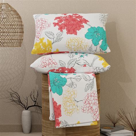 Buy LAYERS Emaline Cotton 144TC Floral Print 3Pcs Queen Bedsheet Set ...