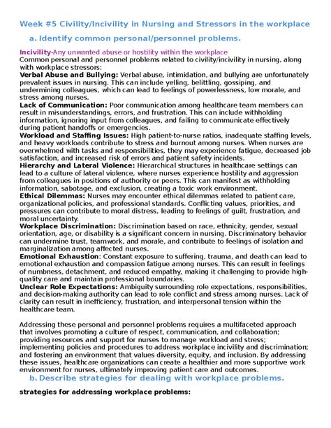 Incivility in nursing - Week #5 Civility/Incivility in Nursing and ...