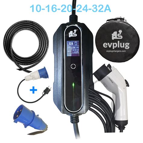 EVPLUG® Portable EV Charger for EV PHEV electric car | Variable Power | 7,4 kW | Type 1 SAE ...