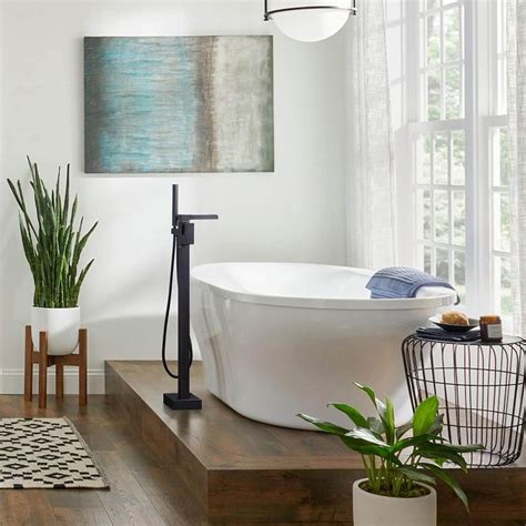 ALEASHA Oil Rubbed Bronze Floor Mount Tub Faucet Freestanding Bathtub ...
