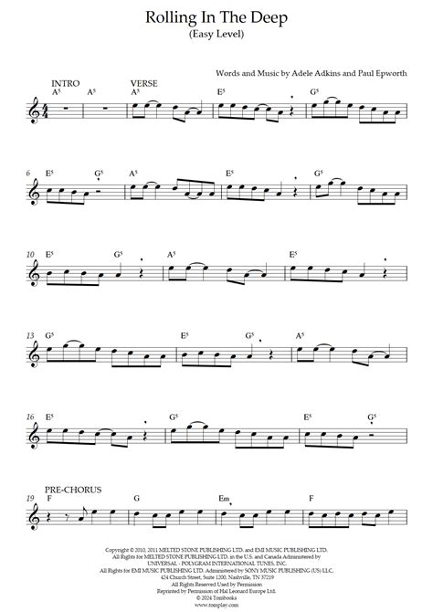 Rolling in the Deep (Easy Level, Alto Sax) (Adele) - Saxophone Sheet Music
