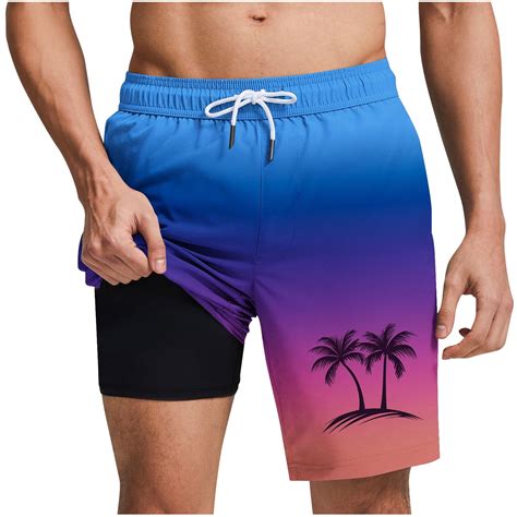 hoksml Mens Swim Trunks Elastic Waist Drawstring Gradient Print Shorts ...
