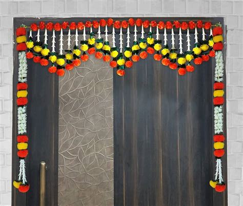 Artificial Marigold Door Toran with Mogra Ladi Set, Bhonga Toran ...