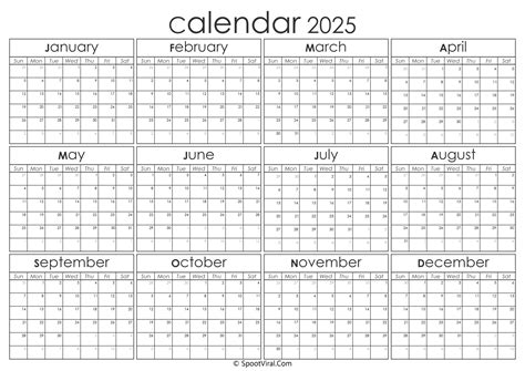 Yearly Calendar 2025 Printable